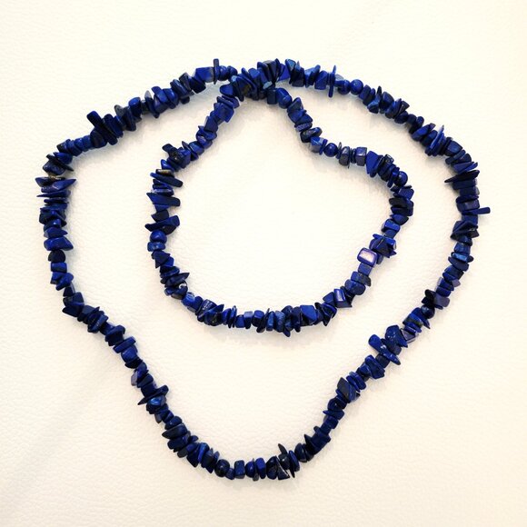 Polished Lapis Lazuli Chip Stone Necklace – 15” Drop - Picture 5 of 5